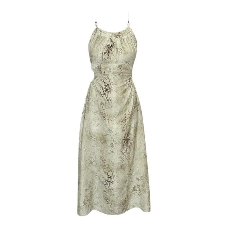 2024 Summer Halterneck Camisole Dress: Women's Elegant Cut-Out Waist Long Dress