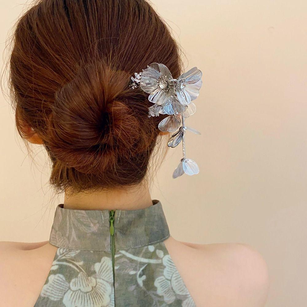 Gold Metal U Shape Hair Stick Flower Hanfu Hairpin Classical For Girl
