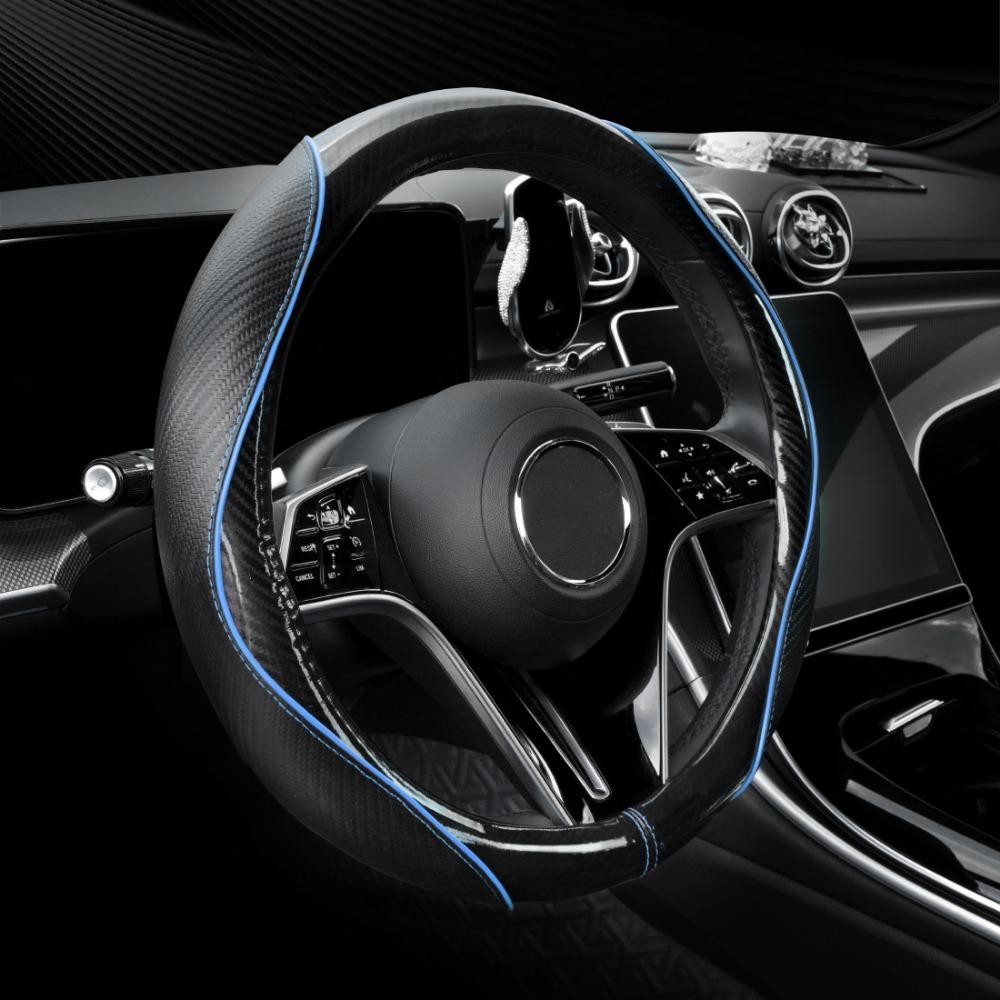 Leather Splicing Steering Wheel Cover Carbon Fiber Pattern Auto Steering Wheel Cover Car Interior