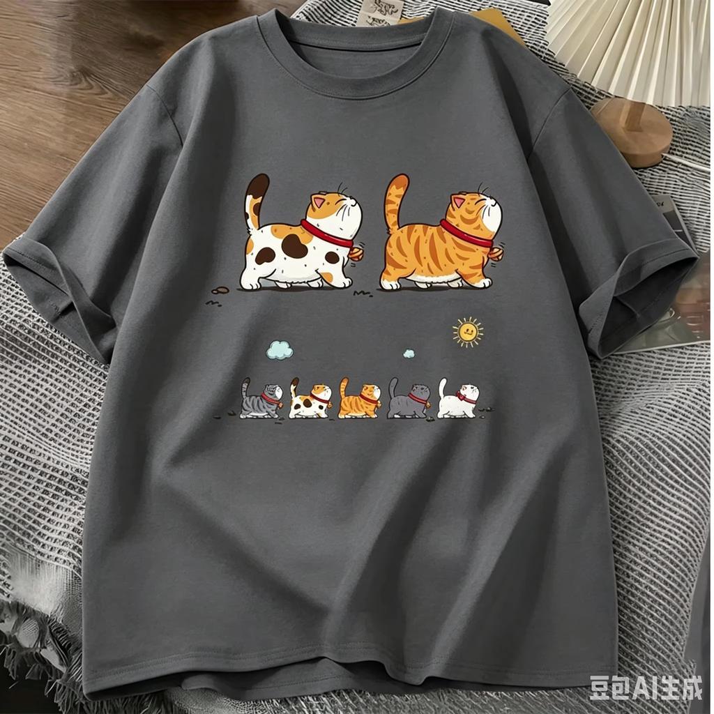 Unisexs Cotton Summer TShirt Cute Cat Squad Print Loose Breathable Casual ShortSleeved Shirt For Street Fashion Humorous