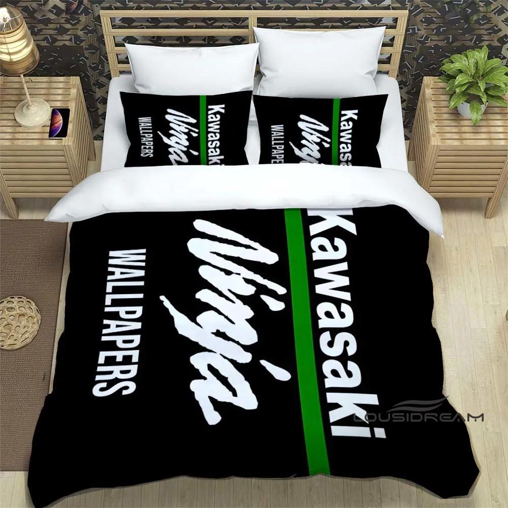 3D Retro Druck K-Kawasaki Motorrad Logo Bettwäscheset Elegantes Bettwäscheset Bettbezug Bettquiltbezug Luxus Geburtstagsgeschenk