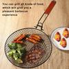 Folding Baking Basket with Wooden Handle Rustproof Heat-Resistant Reusable BBQ Grilling Basket Camping Cooking Grill Accessories