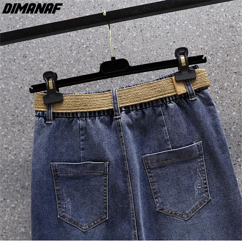 DIMANAF Plus Size Summer 2026 Lady Denim Skirts Women Clothing Blue Fashion A-Line Jeans Skirt Belt Waist