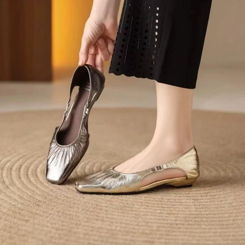 Heiß verkaufte Damen Sandale mit Absatz eckige Zehenpartie lässige Slipper Frau 2025 neuer Trend Sommerkleid weiches Leder Komfort flache Zapatos