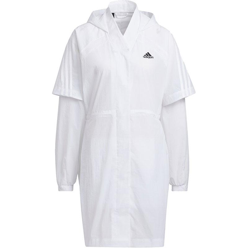 Adidas Striped Logo Print Drawstring Waist Long Sports Jacket Women Jackets White HF2483