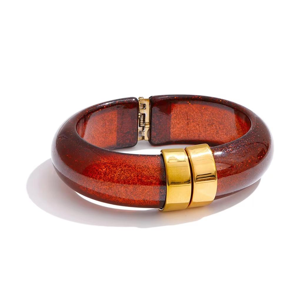 Yhpup 66mm Groen Roze Bruin Paars Acryl Dikke Armband Manchet voor Vrouwen Roestvrij Staal Nieuwkomers 2025 Polssieraad Cadeau