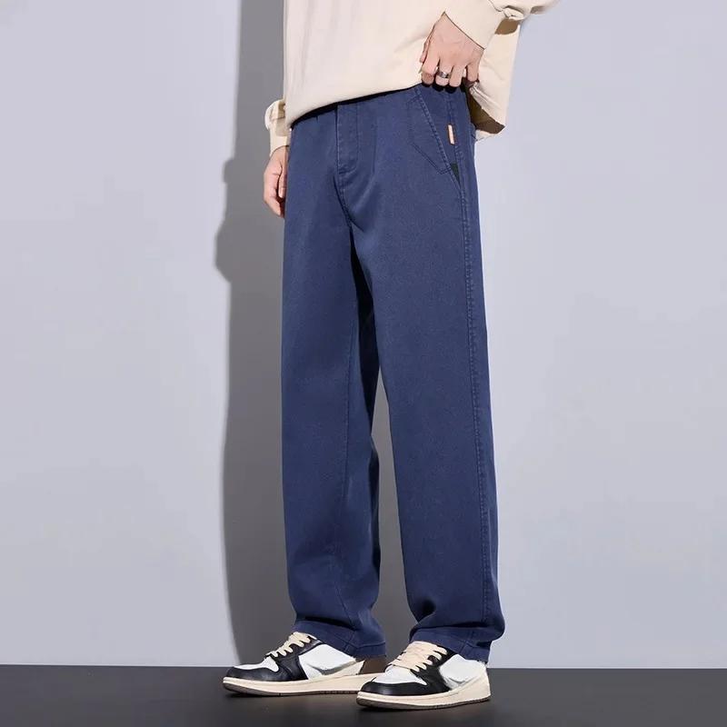 

Осенне-зимние утолщенные свободные прямые брюки с флисовой подкладкой, модные универсальные легкие деловые брюки для мужчин 38 темно-синий