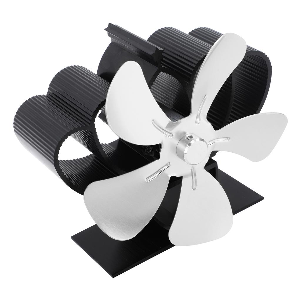 Heat Powered Stove Fan Aluminum Alloy Low Noise Sustainable Wood Stove Fan for Log Fireplace Silver