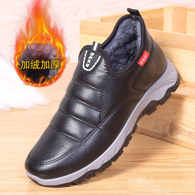 Winter new old Beijing cotton shoes men's leather surface piled thickened warm dad shoes casual snow boots boots