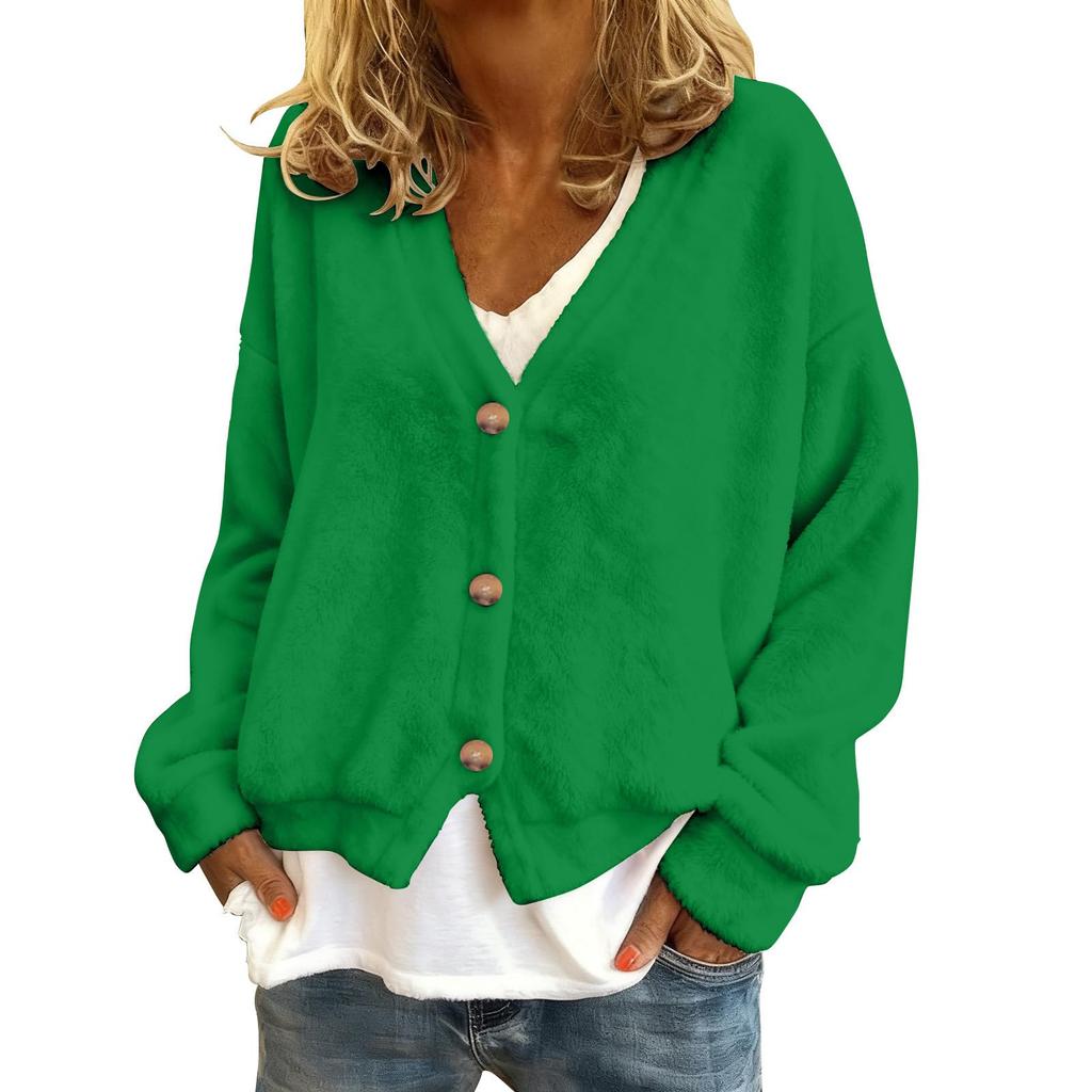 Women's Fashion Solid-Colour Long-Sleeved Button-Front Cardigan