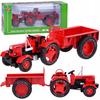 Red Metal Tractor With Trailer Steerable Rubber Wheels 1:18 Za5202