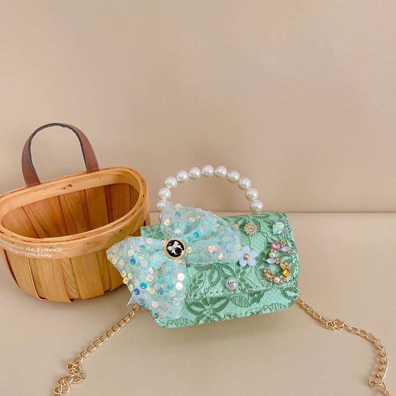 Entzückende Mini-Prinzessin-Tasche mit Schleife für Kinder mit schickem Perlendetail und stilvoller Kette