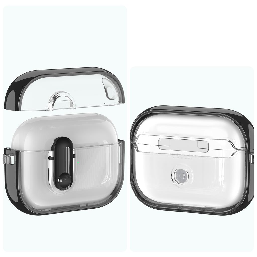 For Apple AirPods Pro / Pro 2 Case Clear Electroplated TPU PC Earbuds Cover with Lock Clasp / Carabiner