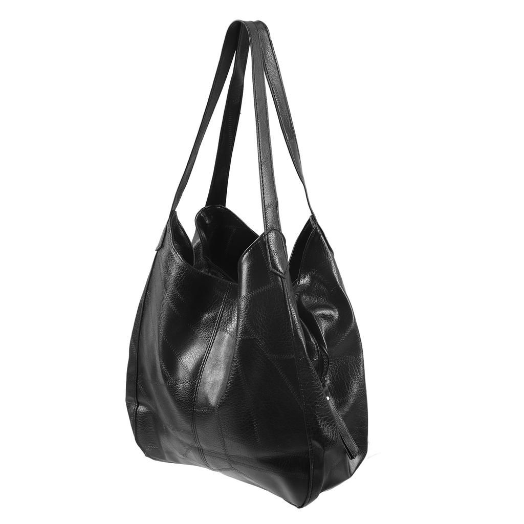 Women Soft Shoulder Handbag Large Capacity Zipper Fashionable PU Leather Shoulder Bag Black Free Size