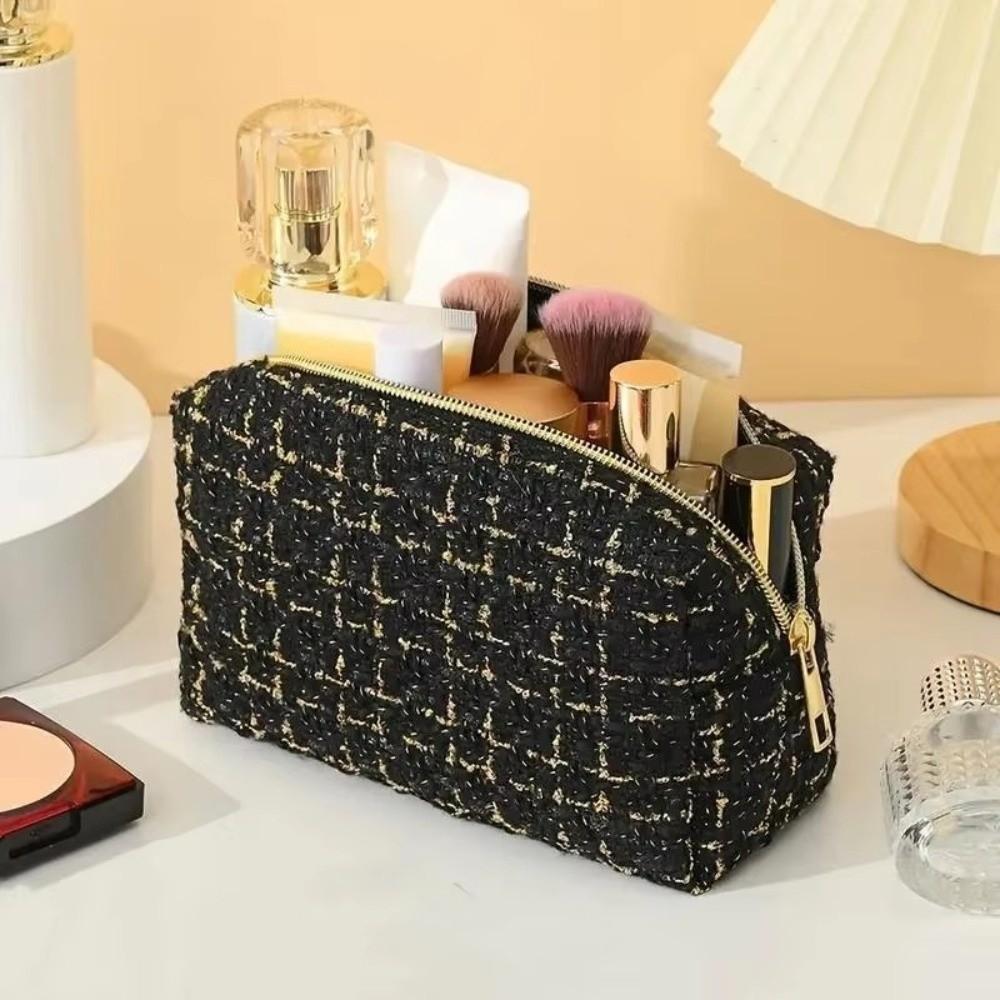 Fashion With Handle Cosmetic Bag Large Capacity Linen Cotton Makeup Bag Breathable Lightweight Toiletry Handbag Women