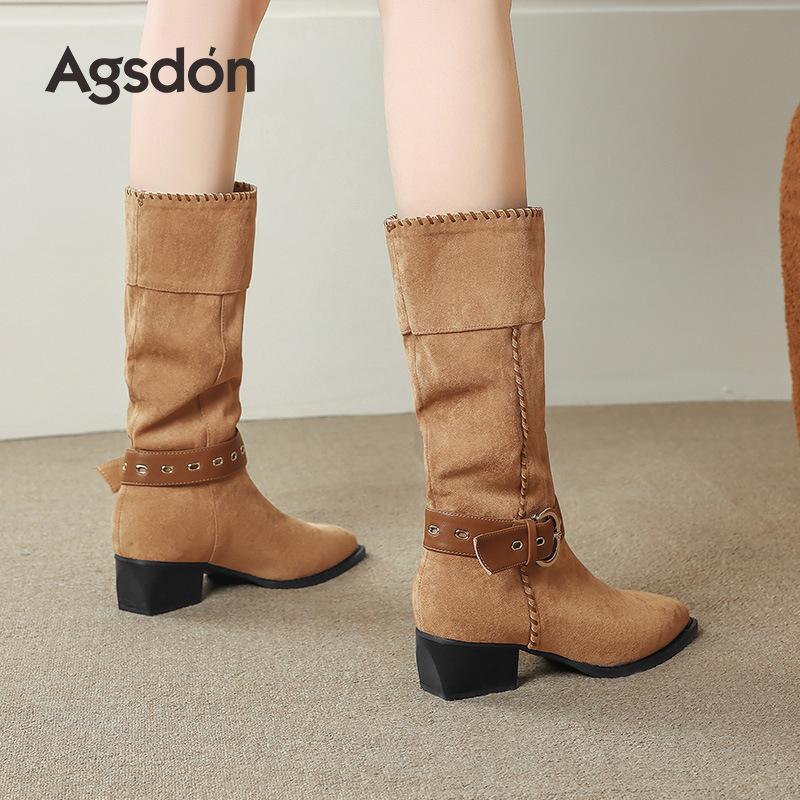 Augustine pointed western cowboy boots women's 2025 new retro maillard style brown long tube knight boots