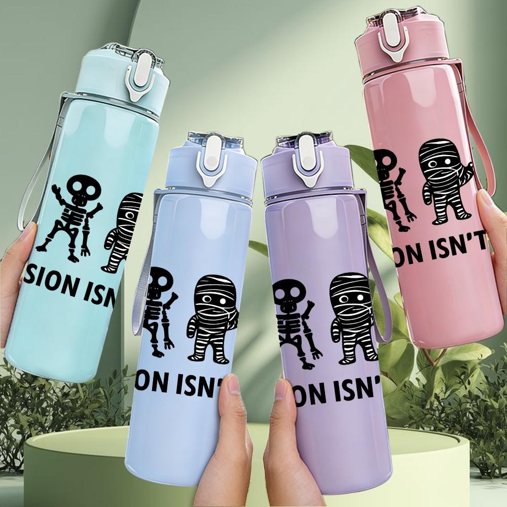 1PC Ghost Silhouette Quote Text 750ml Color Plastic Sports Water Bottle Leakproof Flip Straw Lid Suitable for Sports Office Home Use