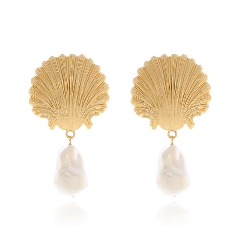 New Trendy Exaggerated Vacation Style Shell Baroque Pearl Pendant Earrings for Women Fashion Exquisite Beach Party Earrings