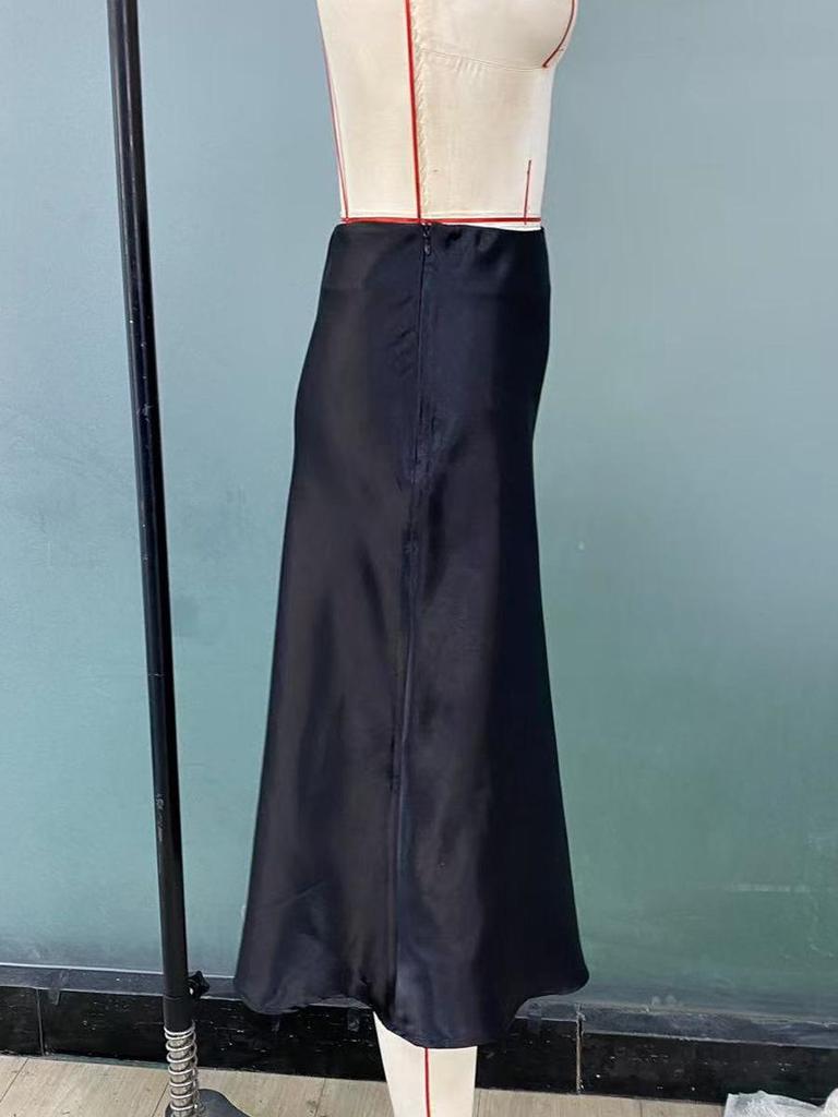 European & American Style Satin Midi Skirt - Spring/Summer 2025 - Elegant A-Line Polyester Skirt
