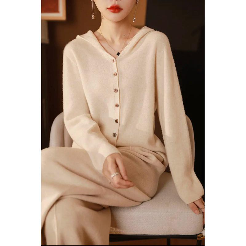 

Вязаный кардиган с капюшоном из 100% шерсти: Повседневный весенне-осенний свитер XL (125-135 jin)