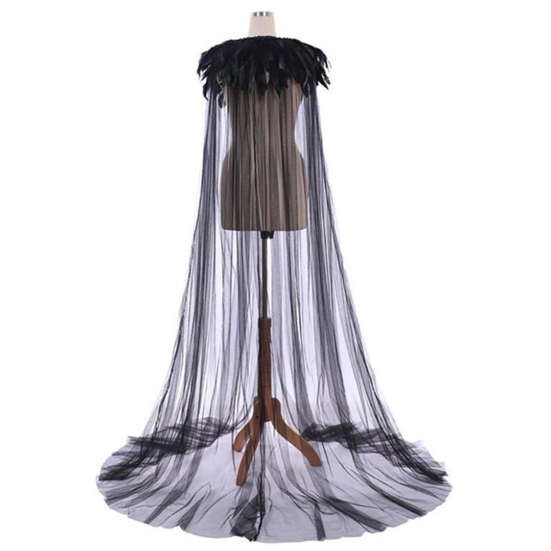 Unisex Cloak Women Halloween Cape Feathers Robe Cosplays Costume Fancy Dress Party Wizard Witch Mantle Magician Outfits