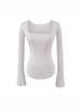 Koreanischer Stil Schlank geschnittenes Quadratischer Ausschnitt Glockenärmel Damen T-Shirt, Elegant Nische, Tailliert, Sexy Schlankmachendes Basisschicht Top
