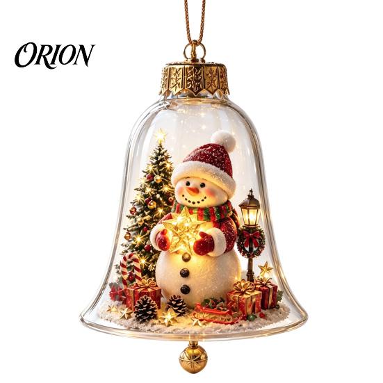 Miniature Holiday Scene Hanging Balls 3D Christmas Bell Ornament, Winter Clear Decoration with Santa Reusable Festival Ornaments Snowman Reindeer
