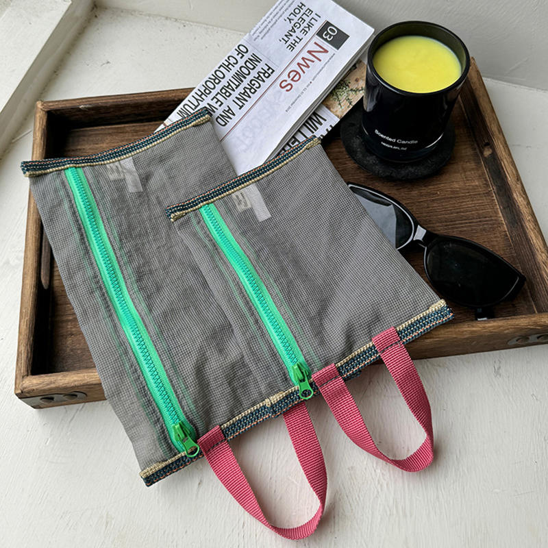 Translucent Mesh Storage Bag Portable Zipper Handbag Functional Cosmetic Pouch Pencil Case Documents Paper Organizer
