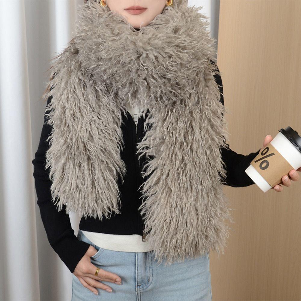 180CM Imitation Wool Scarf Long Style Whole Skin Fake Sheep Fur Scarf Double-Sided Soft Texture Soft Shawl Women Winter