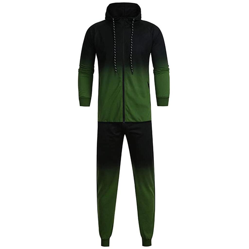 Men's Spring &  Round Neck Hooded Colour Blocking Cardigan Sweatshirt Suit