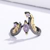 2025 New Black Gold Purple Zircon Jewelry Opening Adjustable Feather Shape Ring Exquisite Party Jewelry Anniversary Gift