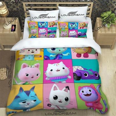 Cartoon Gabby's Puppenhaus Bettwäsche-Set Für Schlafzimmer Weiche Tagesdecken Für Bettwäsche Bequeme Bettbezüge Bettdecke Und Kissenbezug