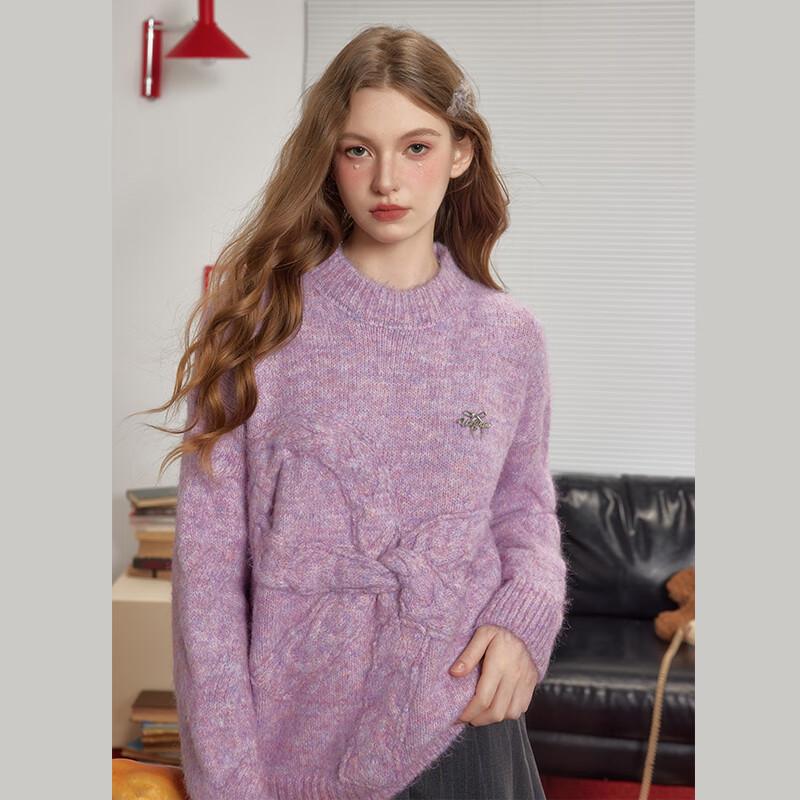 UNIFREE Women's Bow-Knot Cable Knit Pullover Sweater