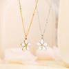 Simple White Enamel Flower Pendant Necklace For Women Stainless Steel Gold Color Choker Fashion Plant Zircon Brithday Gift
