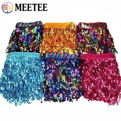 Meetee 1/2/3Yards 16cm Frangia di Paillettes Nappa Pizzo Etnico Nastro di Rifinitura Frange Danza Latina Gonna Rifinitura Abbigliamento Accessorio per Cucito
