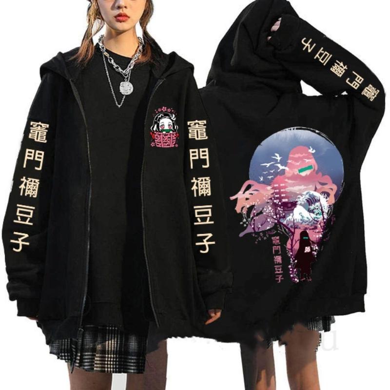 Japanese Anime Demon Slayer Zipper Jackets Sweatshirt Nezuko Kamado Mange Y2k Zip Up Hoodies Kimetsu No Yaiba Cartoon Streetwear