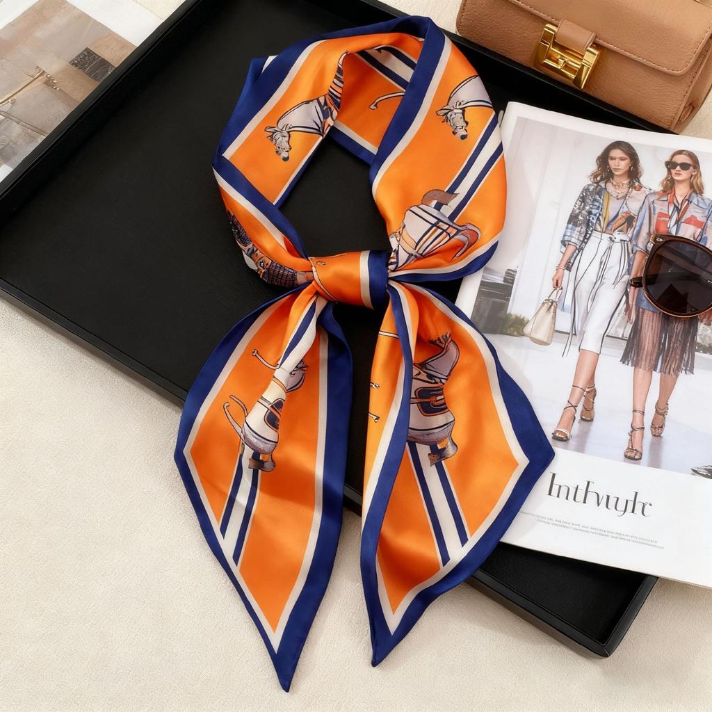 Korean Version of Rabbit Long Silk Scarf Streamer Women's Spring and Autumn New Scarf Double-layer Double-sided Decorative Scarf Handle Tied Bag