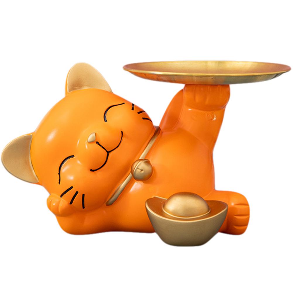 Resin Cat Statue Desk Keys Holder Tray Living Room Decor Sculpture Storage Key Holder Office Desk Decoration for Entryway Table