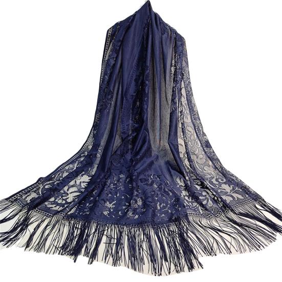 Ethnic Style Tassel Extra Long Jacquard Women Scarf Hollow Lace Cheongsam Shawl Female Accessories