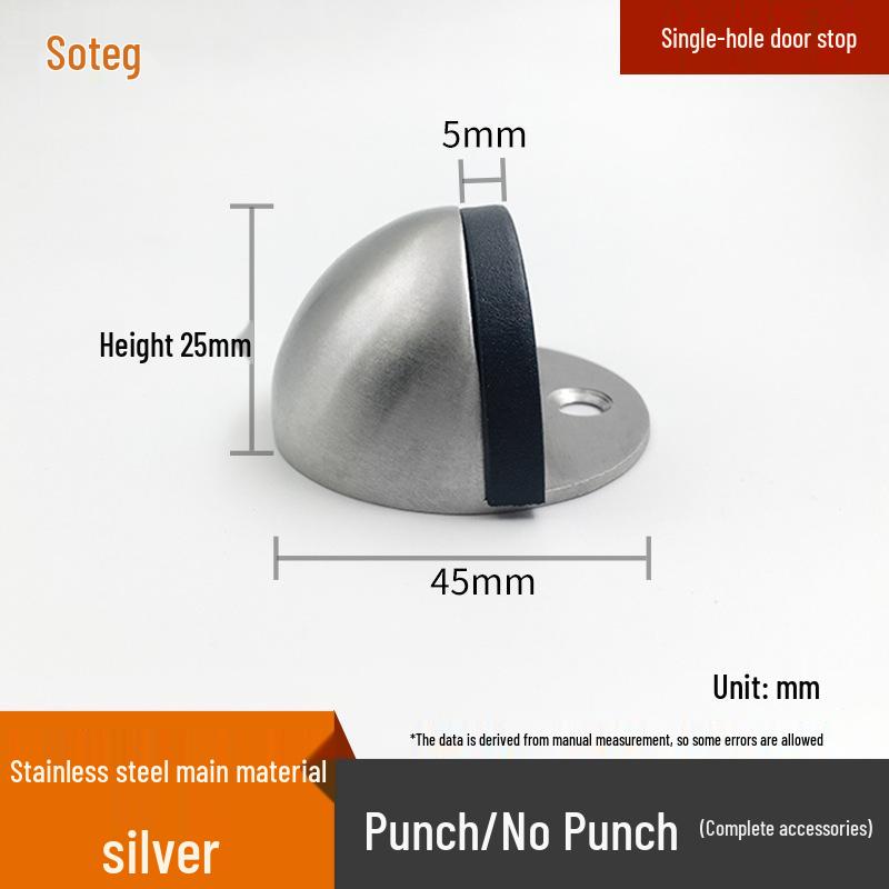 

304 Stainless Steel Semicircle Door Stopper with Anti-Collision Rubber