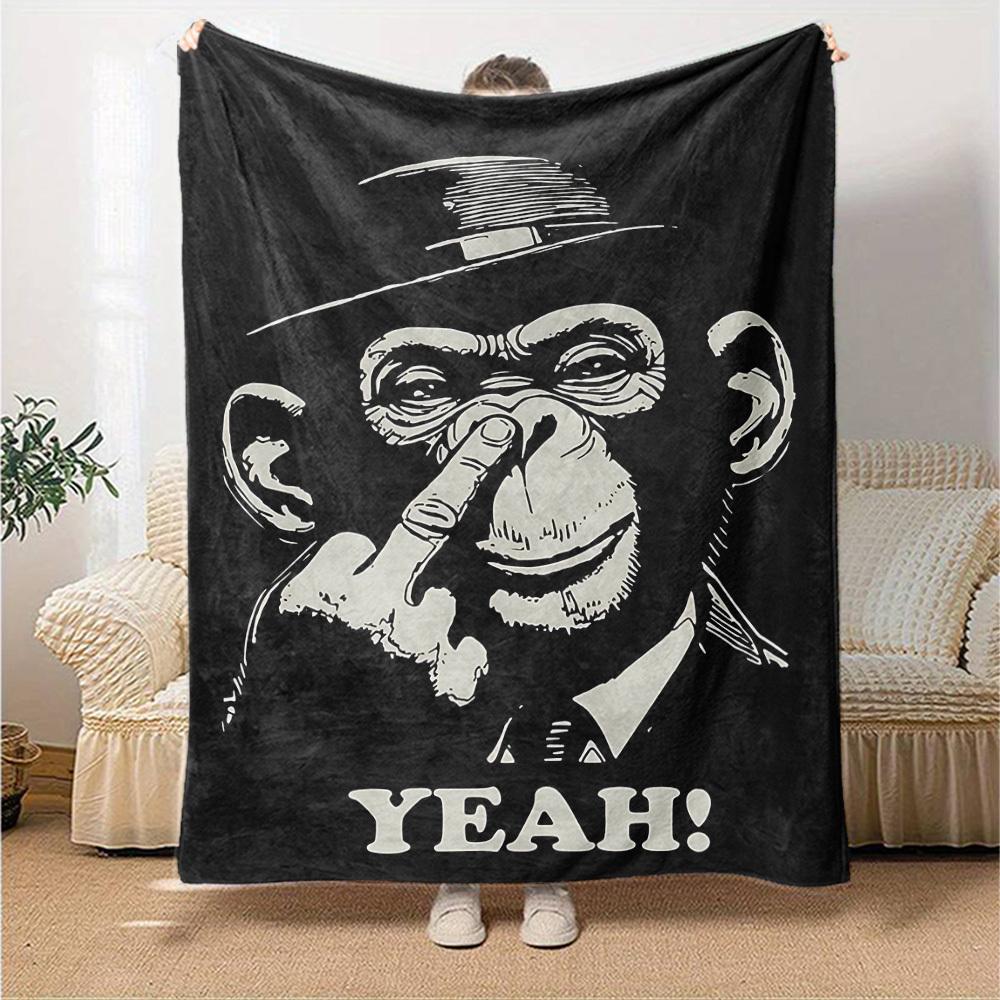 1pc Monkey Yeah! Throw Blanket Soft Flannel, Cozy All Season Polyester Perfect for Home, Office