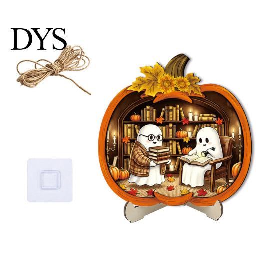 Durable Halloween Decorations Door Sign, Glowing Ghost Hanging Decor, Wooden LED Window Cool Patterned Ornaments Ornament for Party, Spooky