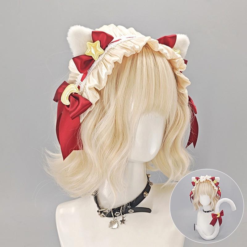 Fluffy Cat Ear Headband Cosplay Anime Convention Y2K Kawaii Lolita Hair Accessory Plush Hairband