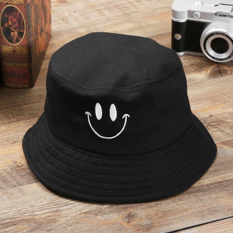 Smile Face Cap Embroidery Bucket Hat Fishing Sunscreen Bucket Hat