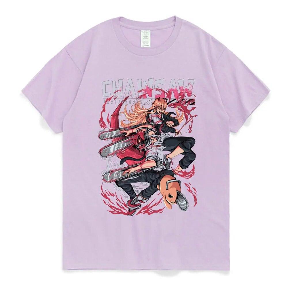 Japanische Anime Kettensäge Unisex T-Shirt Unisexga Makima Power Denji Pochita Grafikdruck T-Shirts Unisex Damen Baumwolle Casual T-Shirts