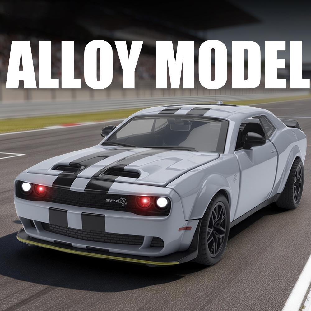 Dodge Challenger Hellcat Toy Car for 1: 32 Scale Die Cast Metel Cars Toy Pull Back Hellcat Model Cars With Sound and Light Hellc