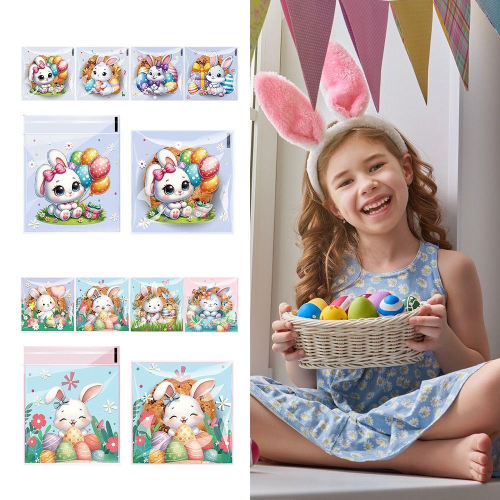 100PCS Multicolor Easter Candy Bags OPP Accessories Easter Cookie Bags Cartton Rabbit Eggs Wrapping Bag Biscuit Snacks Sugars