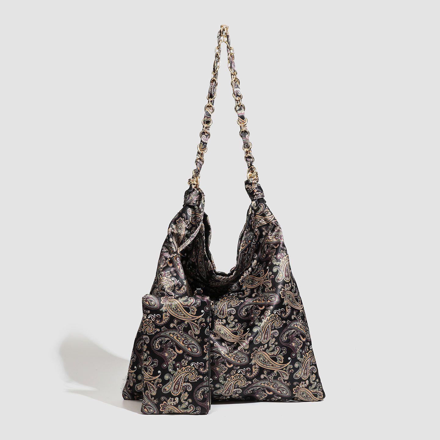 

Retro Print Chain Tote Bag Women Large Capacity Composite Bag Shoulder Bag Ladies Fashion Versatile Commute Daily Crossbody Bags 41x45x1cm чёрный