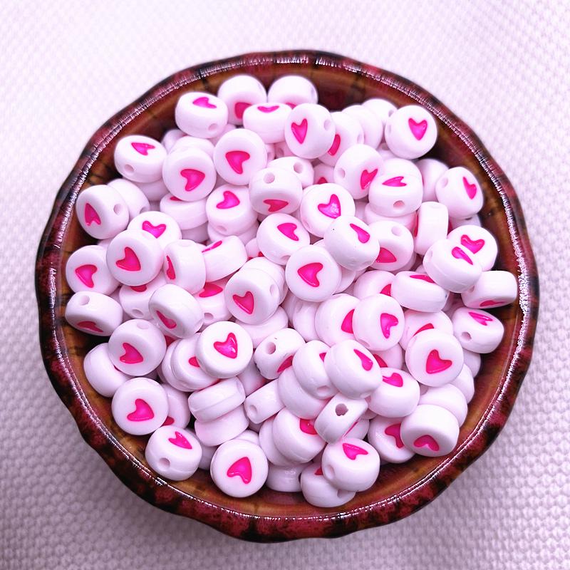 New 100pcs 6X6mm 7x4mm Spaced Acrylic Round Beads Love Heart Shape Beads for Jewelry Making DIY Charms Handmade Bracelet