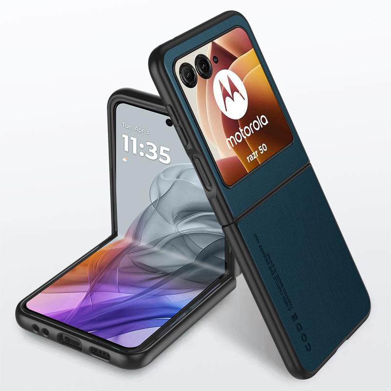 Schlichte Lederhülle für Motorola Razr 50 Ultra Matte Bumper Ultradünne stoßfeste Hartschalen-Telefonabdeckung für Moto Razr50Ultra Kameraschutzschale